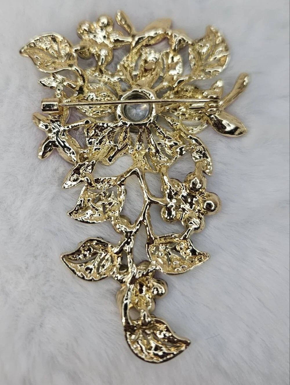 Gold-Tone Floral Crystal Brooch Pin - Red & Green